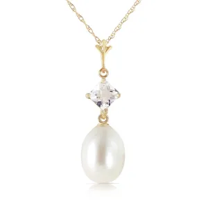 4.5 Carat 14K Solid Yellow Gold Intimations White Topaz Pearl Necklace