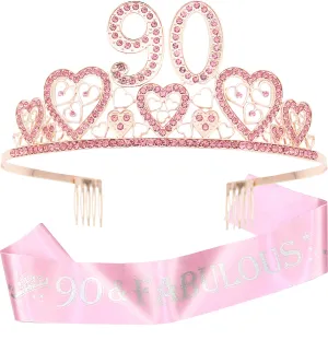 90th Birthday,90 Birthday Crown,90th Birthday Sash and Tiara,Birthday 90,90th Birthday