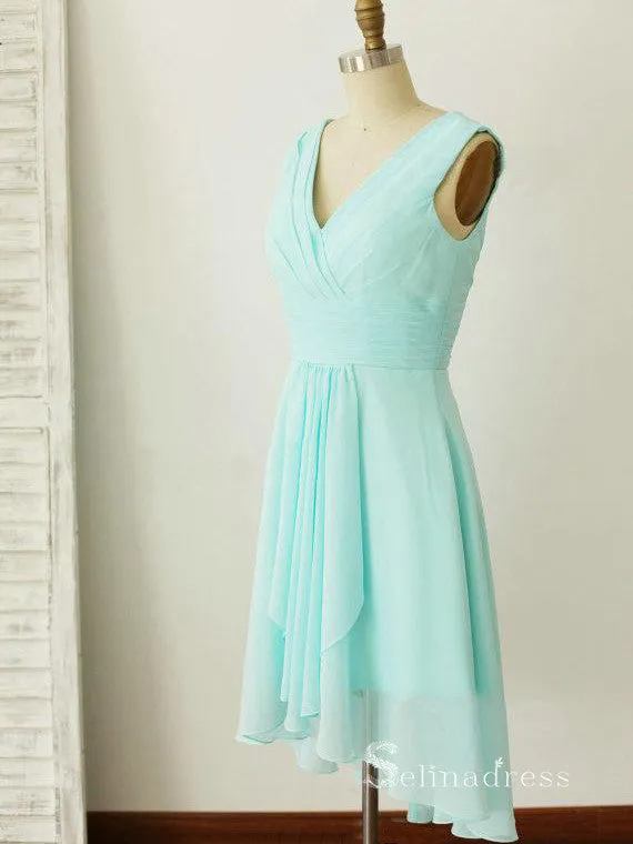 A-line V neck Knee Length Cheap Bridesmaid Dress Mint Green Bridesmaid Dresses BRD008