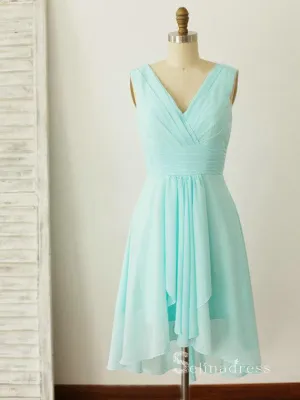 A-line V neck Knee Length Cheap Bridesmaid Dress Mint Green Bridesmaid Dresses BRD008