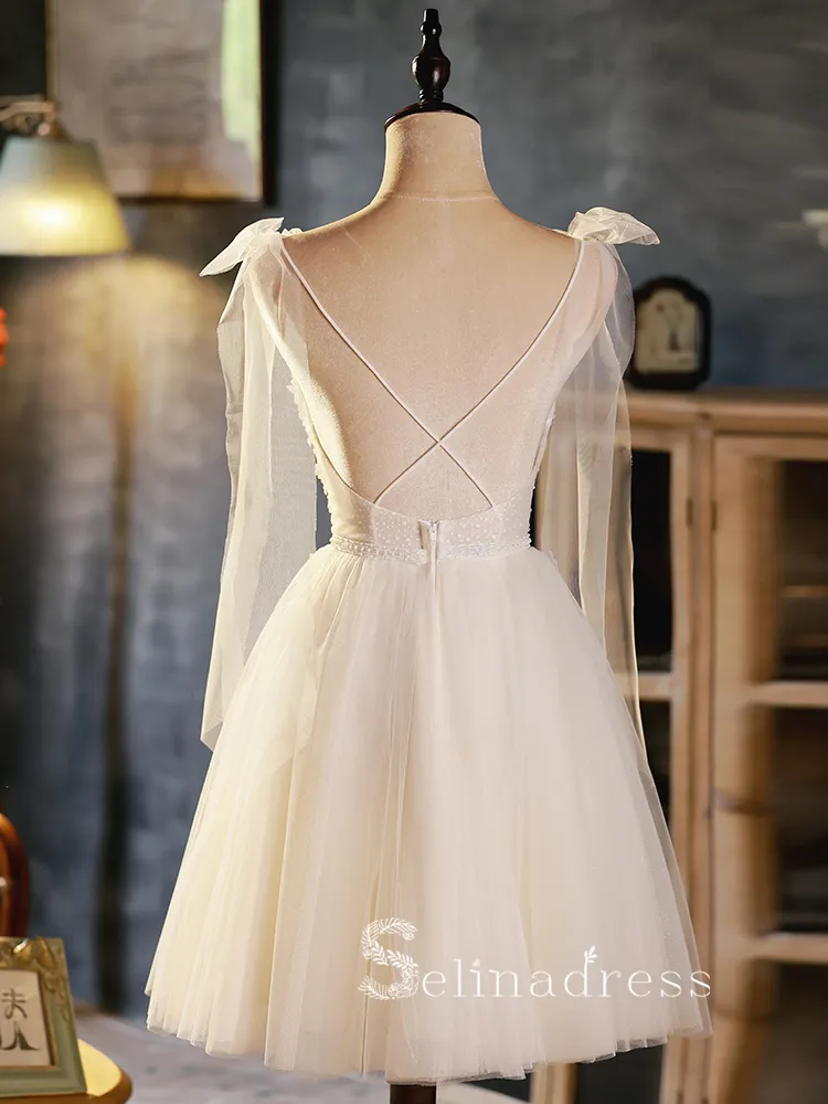 A-line White Spaghetti Straps Cute Short Homecoming Dress Summer Outfits THL002