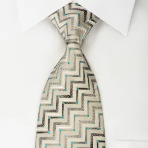 Aquascutum Silk Necktie Silver Chevron With Sparkles