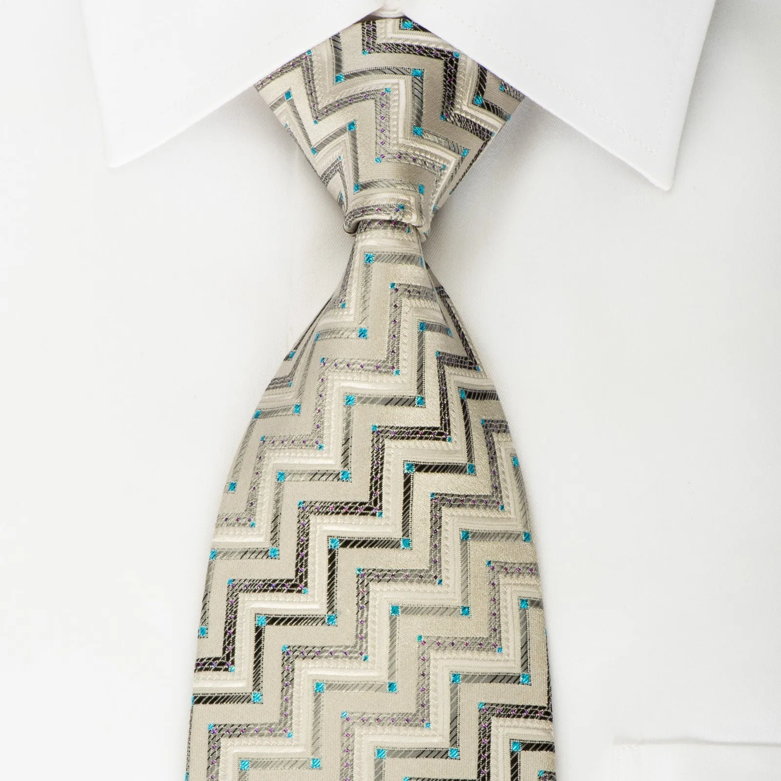 Aquascutum Silk Necktie Silver Chevron With Sparkles