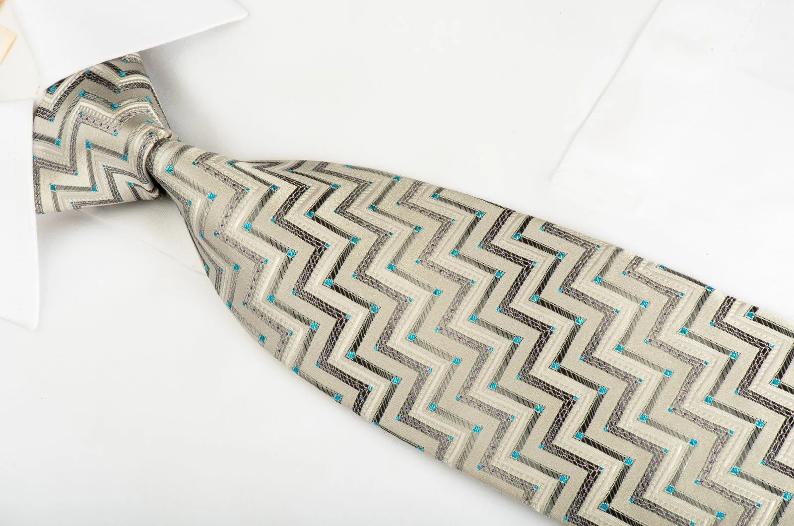 Aquascutum Silk Necktie Silver Chevron With Sparkles