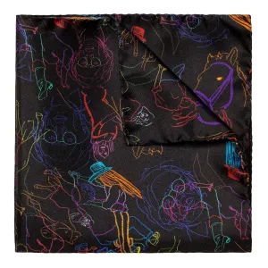 Black ‘Studio 54’ Neon Print Pure Silk Pocket Square