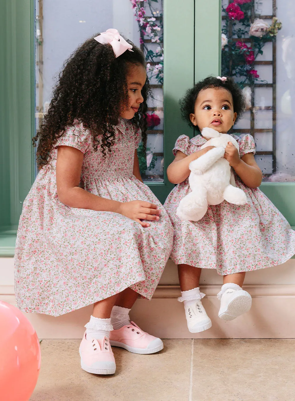 Catherine Smocked Dress in Pink Rose