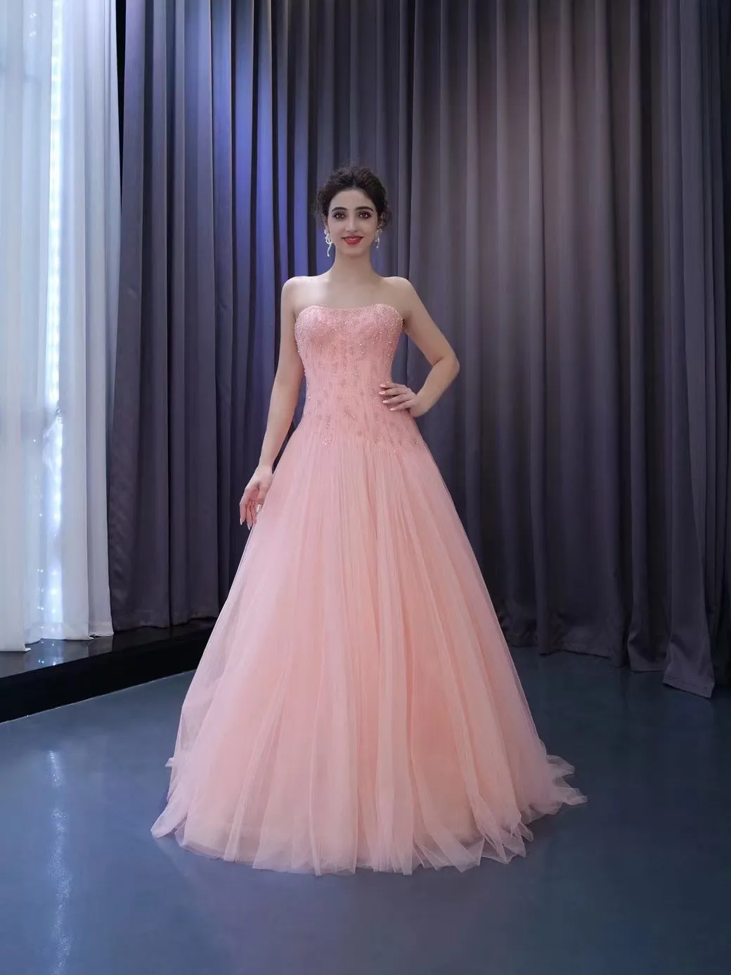 Chic Gorgeous Beaded Pink Gown Formal Gown Shiny Long Prom Dress Elegant Evening Dress #RSM222130