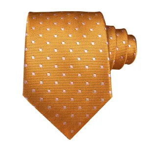 Classy Men Orange White Polka Dot Silk Tie