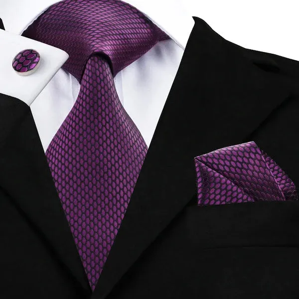 Classy Men Purple Hexagon Silk Necktie