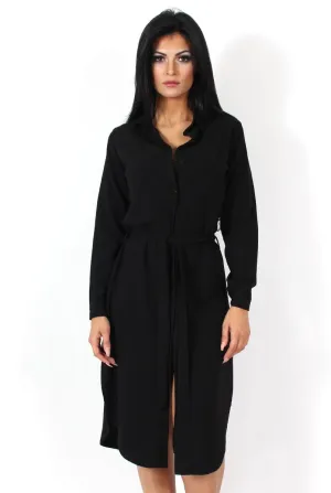 Cori Black Split Shirt Dress