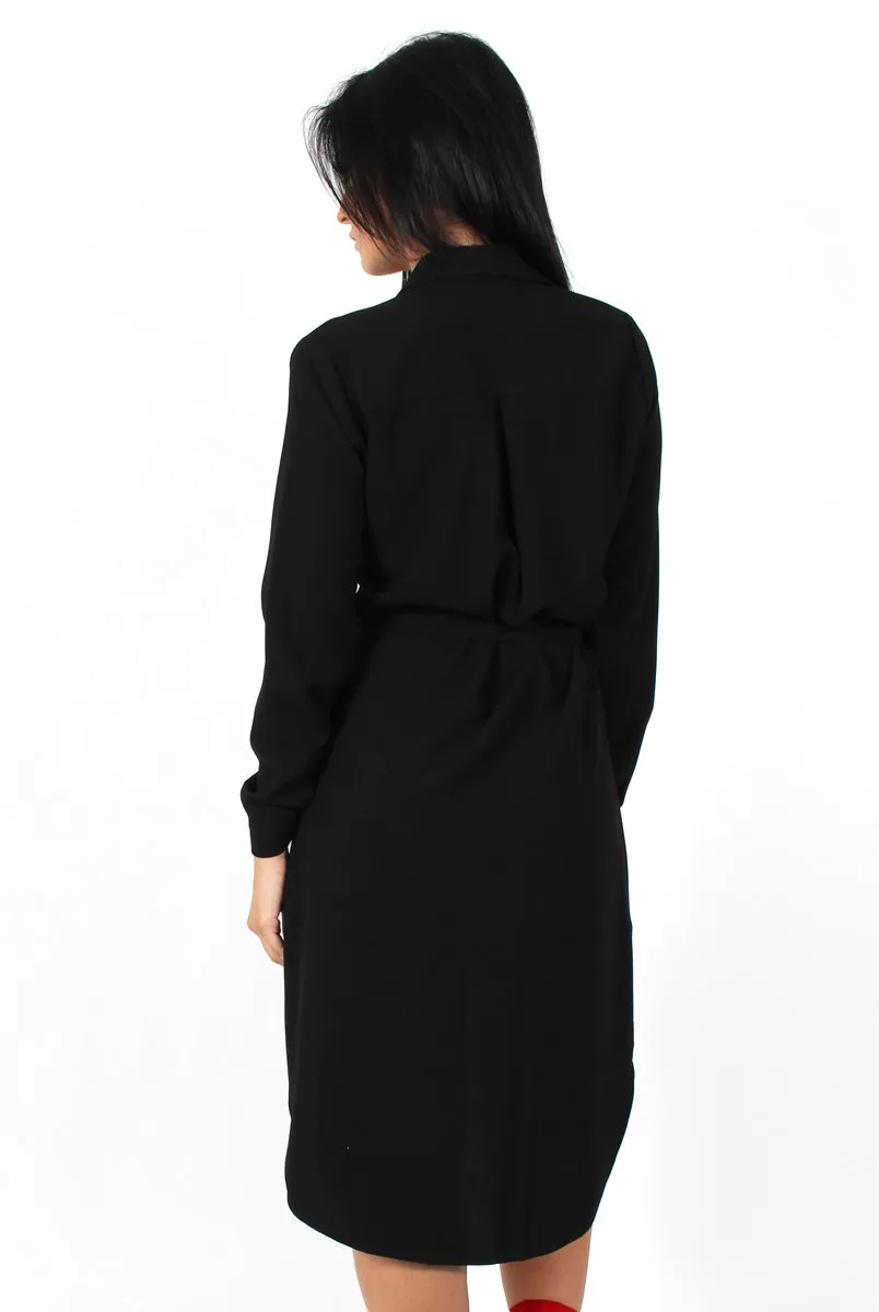 Cori Black Split Shirt Dress