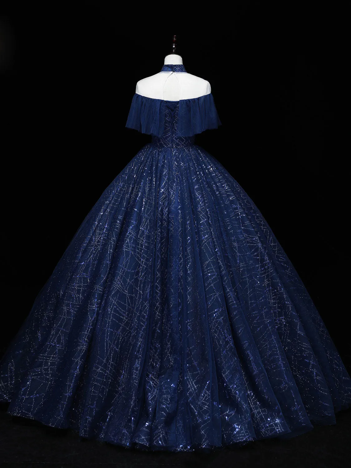 Dark Blue Long Prom Dress Blue Tulle Formal Gown Graduation Dresses