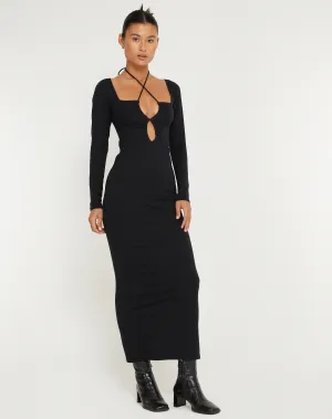 Delani Long Sleeve Midi Dress in Black