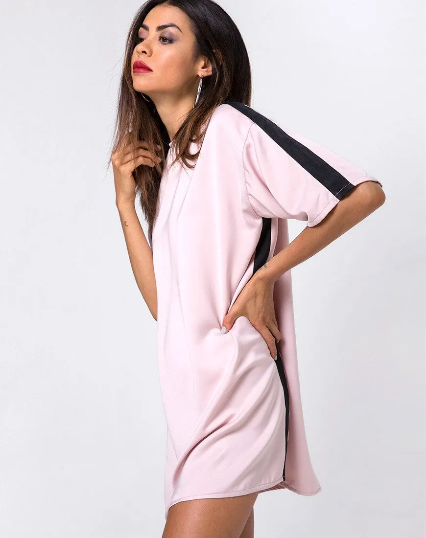 Dore T-Shirt Dress in Blush with Black Stripe