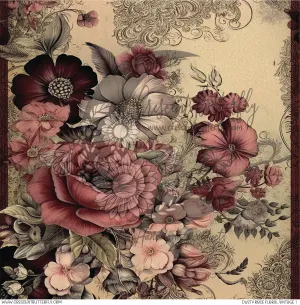 Dusty Rose Floral Vintage 1 Printed Vinyl Sheet/Wrap