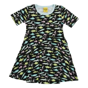 Fish - Black Short Sleeve Skater Dress