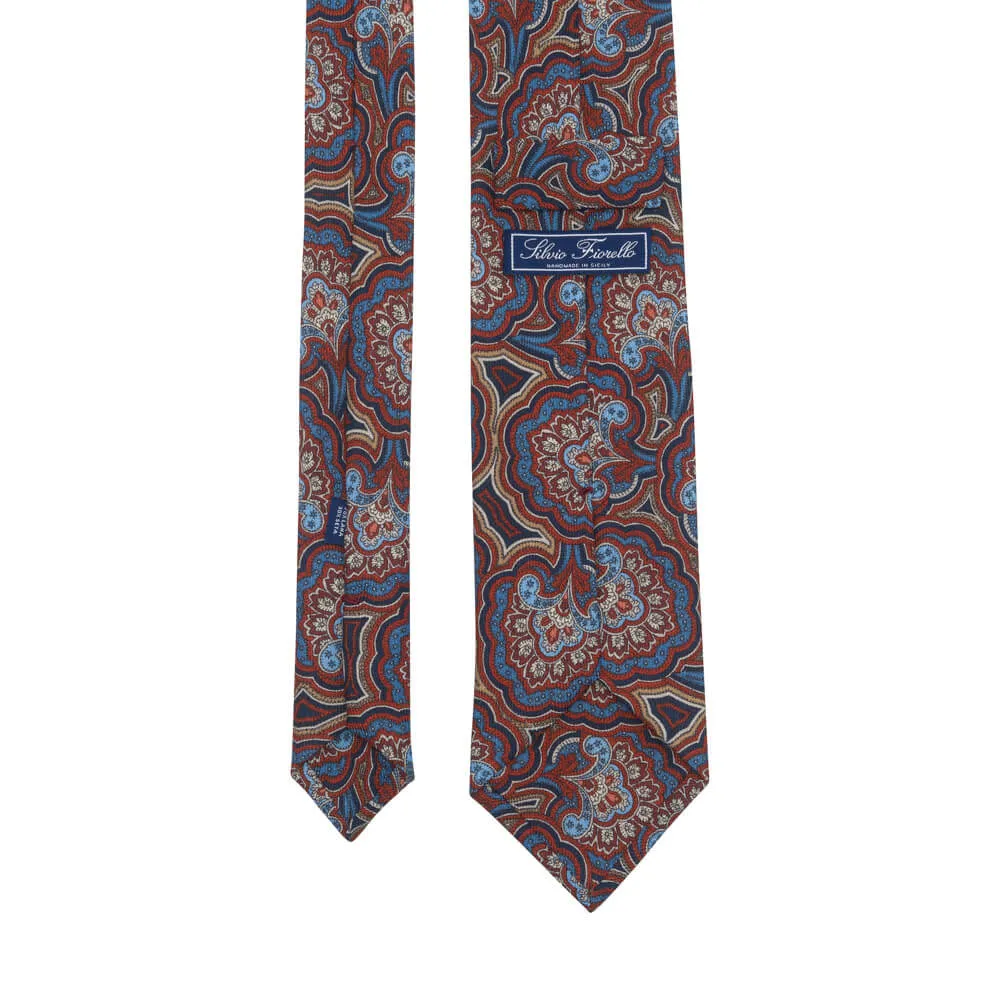 Floral Paisley Red and Blue Silk Wool Tie