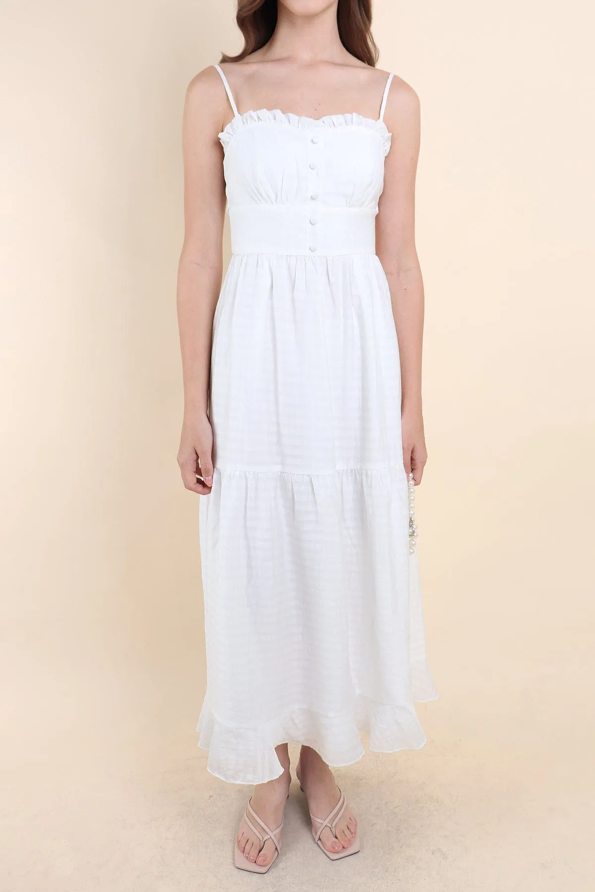 GEN RUFFLES MAXI DRESS IN WHITE