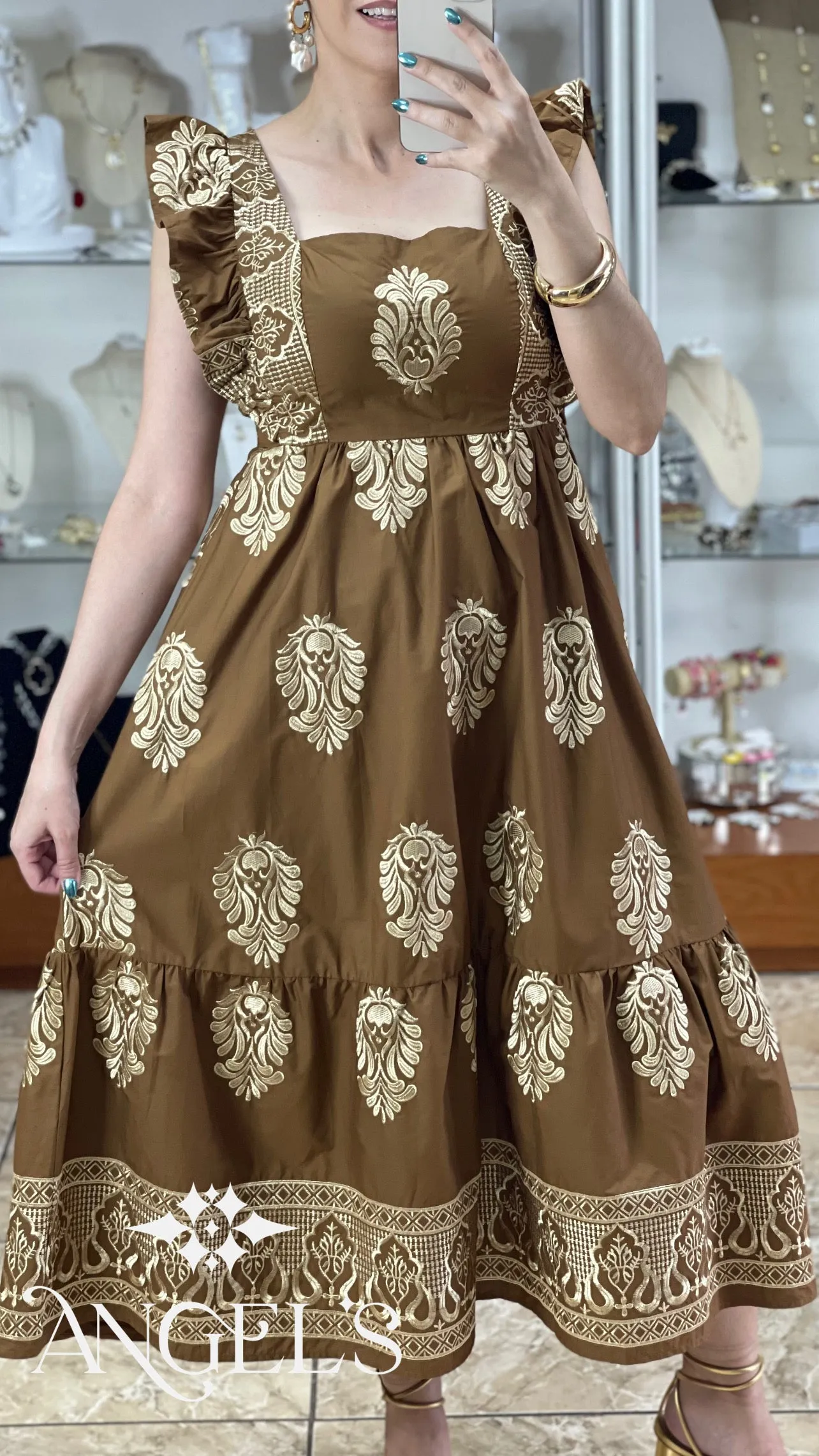 Gold Embroidered Details OS Dress