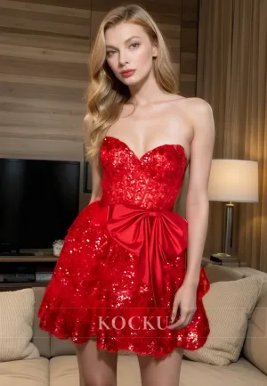 Gorgeous & Charming Off-Shoulder Sleeveless Sparkly A-Line Sequined Party Homecoming Dress With Bowknot