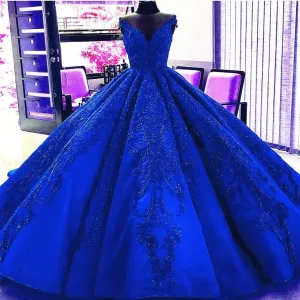 Gorgeous Royal Blue Appliques Beads Quinceanera Dresses Formal Ball Gown Prom Dress