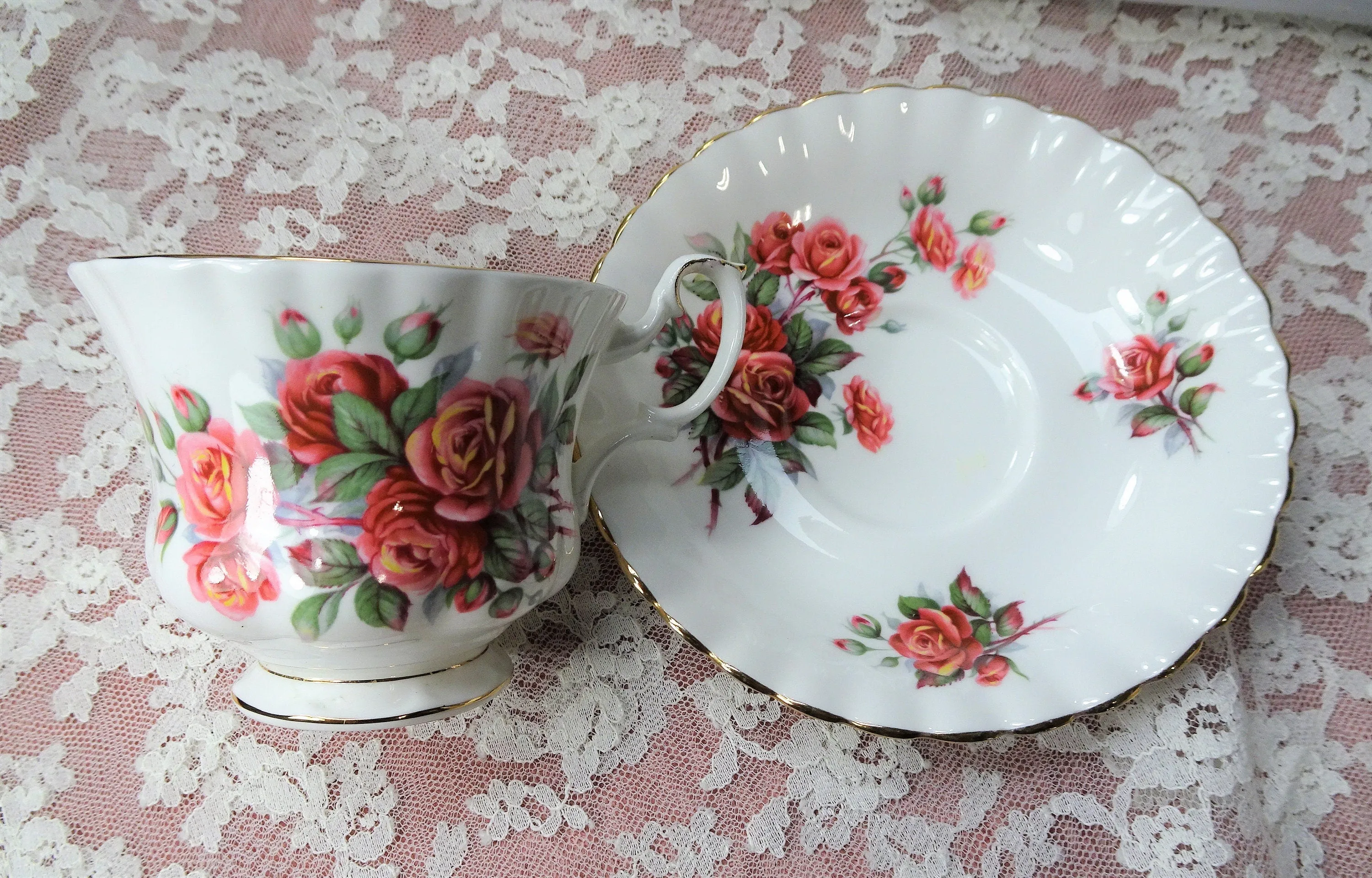 LOVELY Vintage Tea Cup and Saucer Centennial Rose Royal Albert English Bone China Bridal Luncheons Showers,Hostess Gift,Weddings,Tea Parties