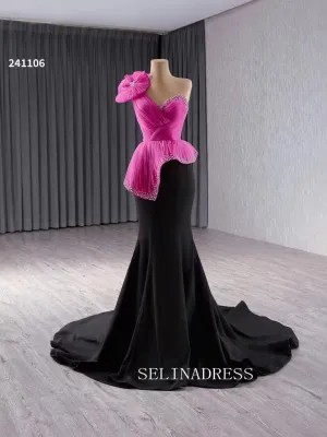 luxury Mermaid One Shoulder Black Wedding Dresses Beaded Formal Gown 241106