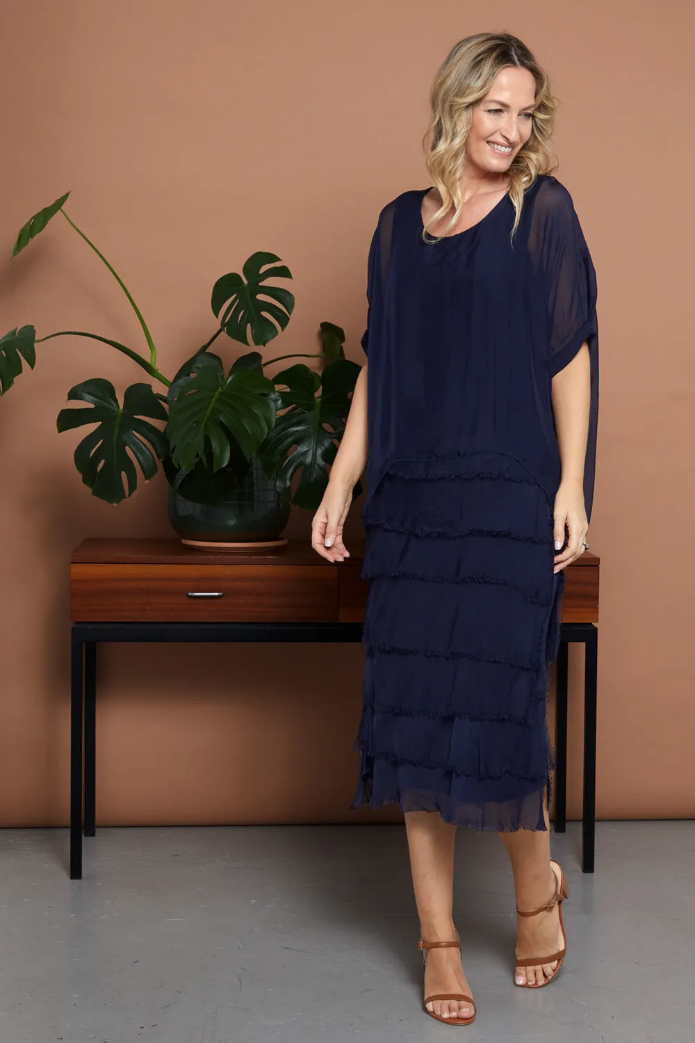 Margo Silk Dress - Navy