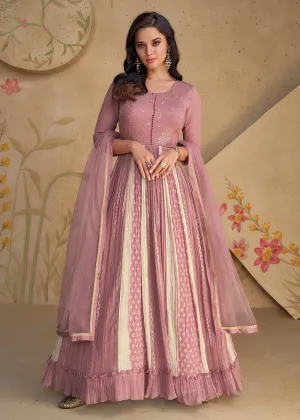 Mauve Pink Sequins & Thread Wedding Festive Anarkali Dress