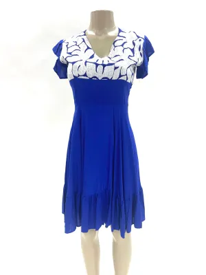 Mitla Oaxaca Dress Royal Blue & White