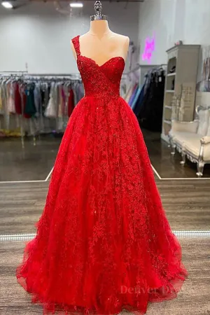 One Shoulder Red Lace Prom Dresses One Shoulder Red Lace Formal Evening Dresses