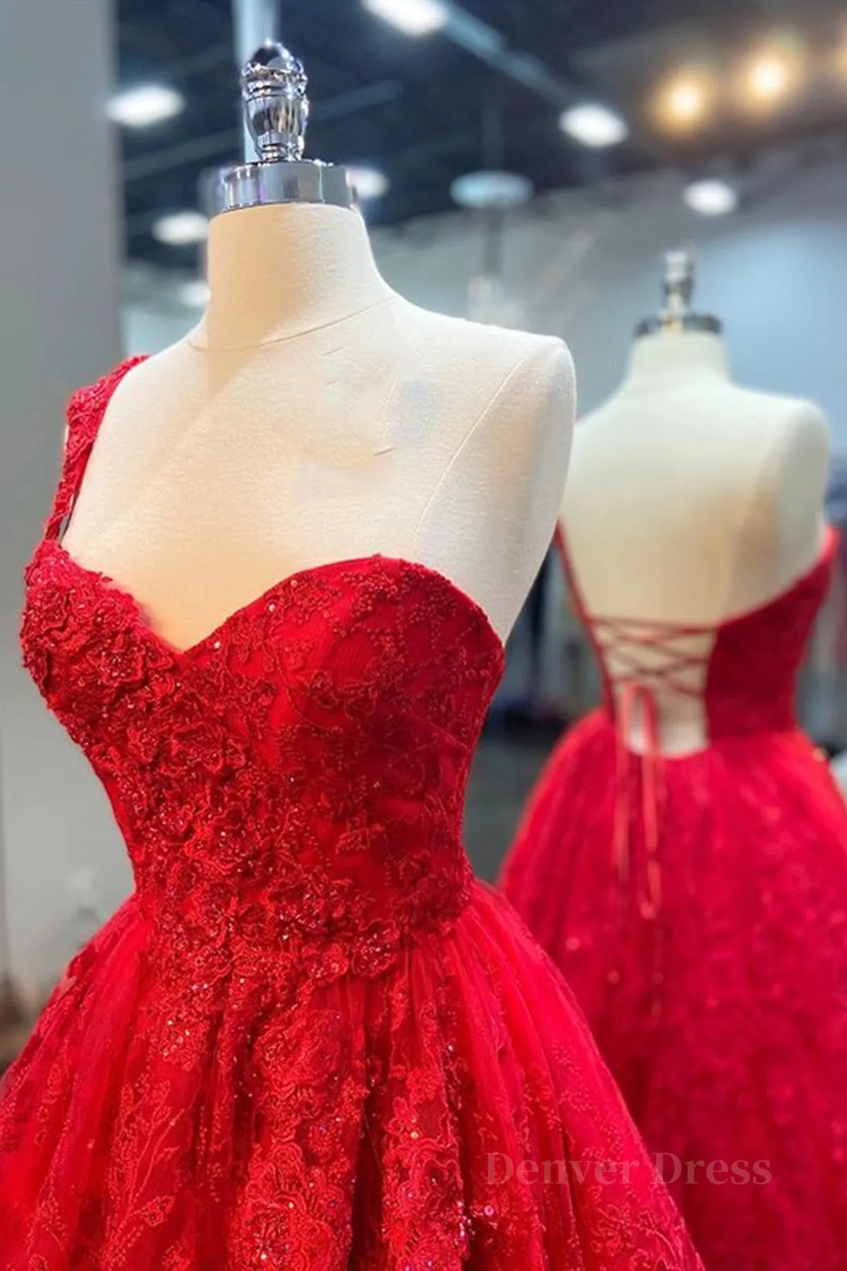 One Shoulder Red Lace Prom Dresses One Shoulder Red Lace Formal Evening Dresses