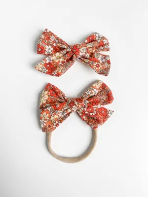 orange floral printed "liberty" bow