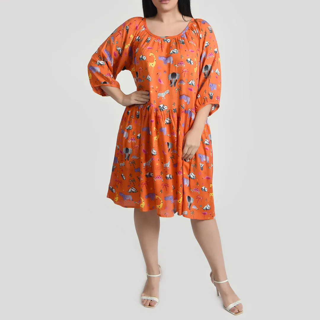 Orange Wild Gathered Dress Size 12-30 F6