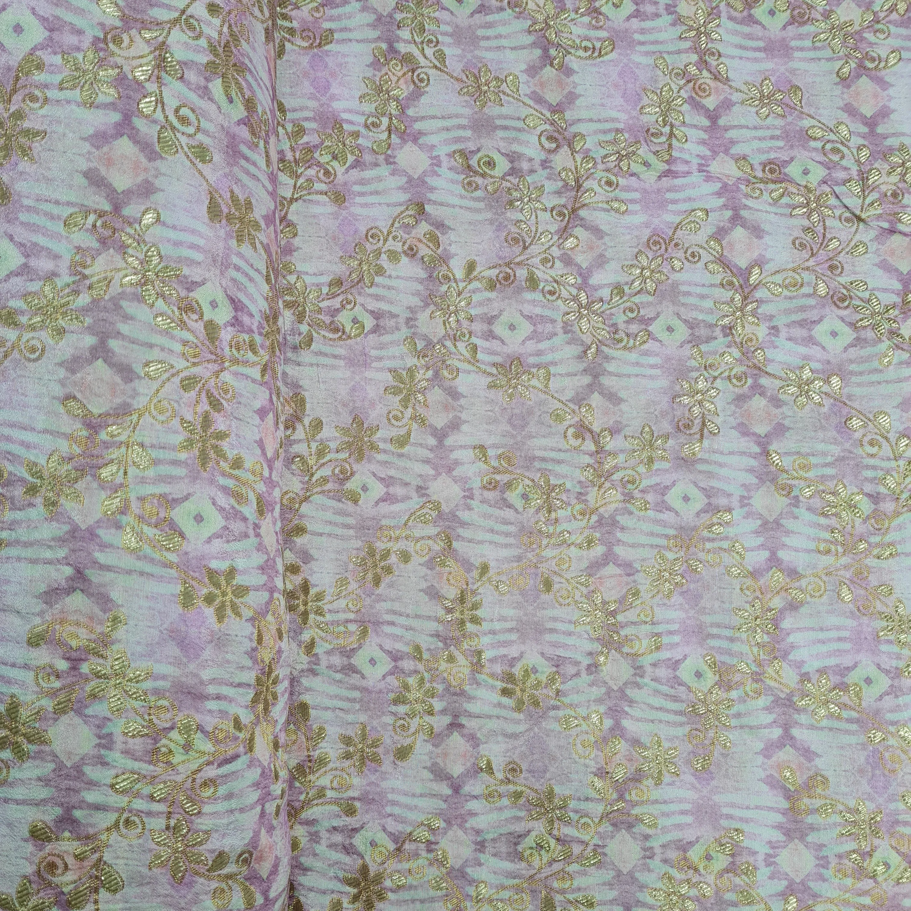 Pink Geomaterical Print Gold Zari Dola Silk Jacquard