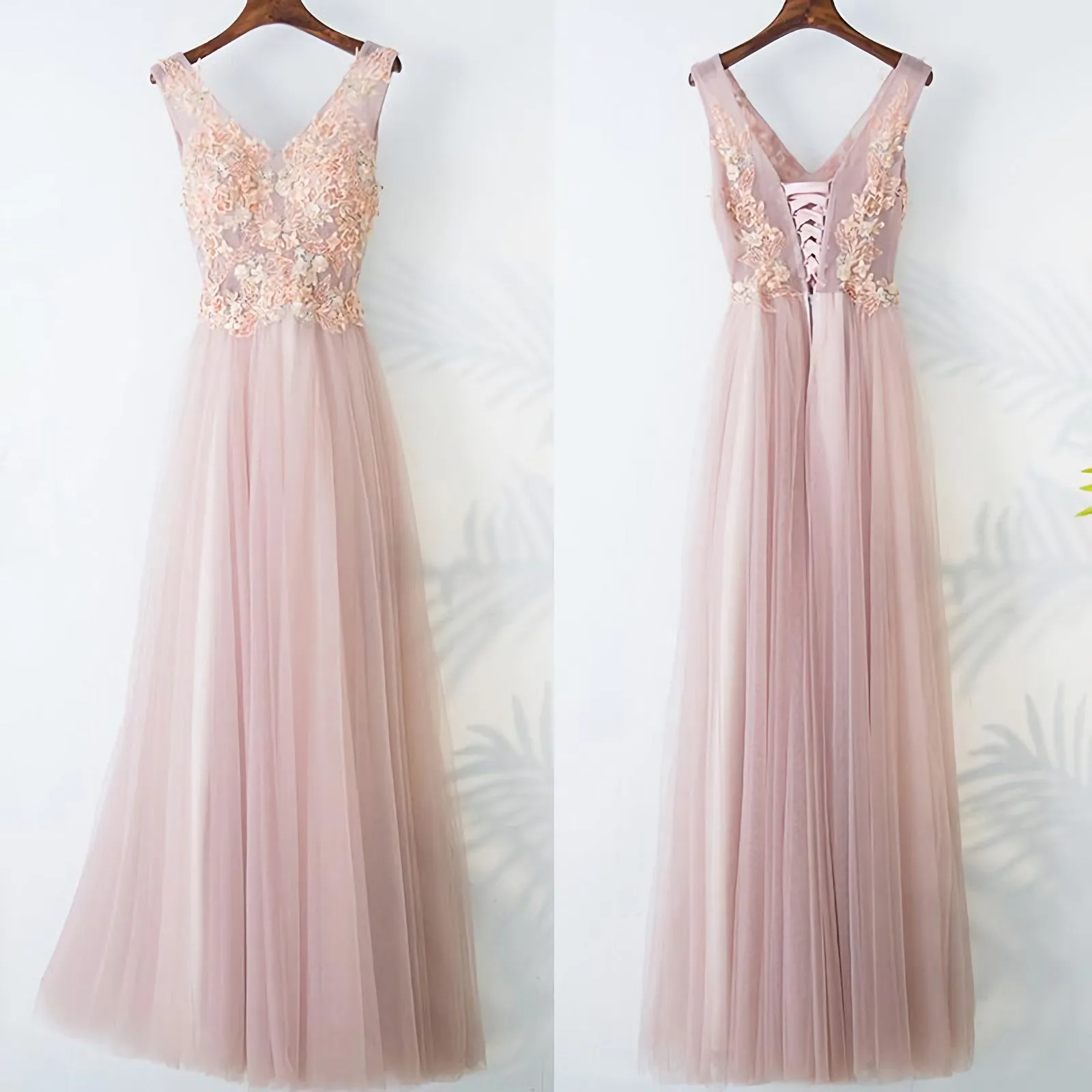 Pink Long A Line Simple Lace Up Prom Dresses