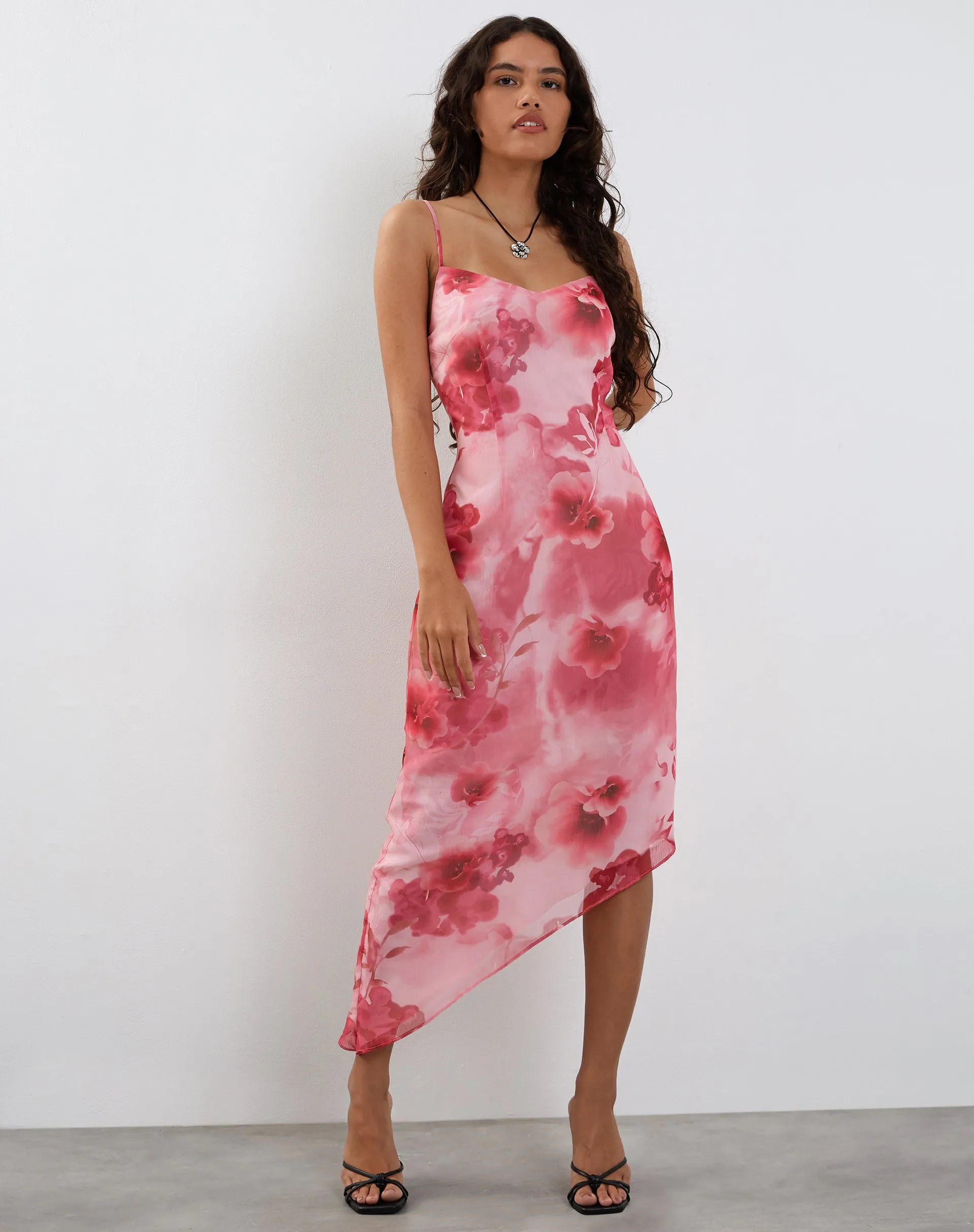 Preston Midi Dress in Watercolour Floral Pink