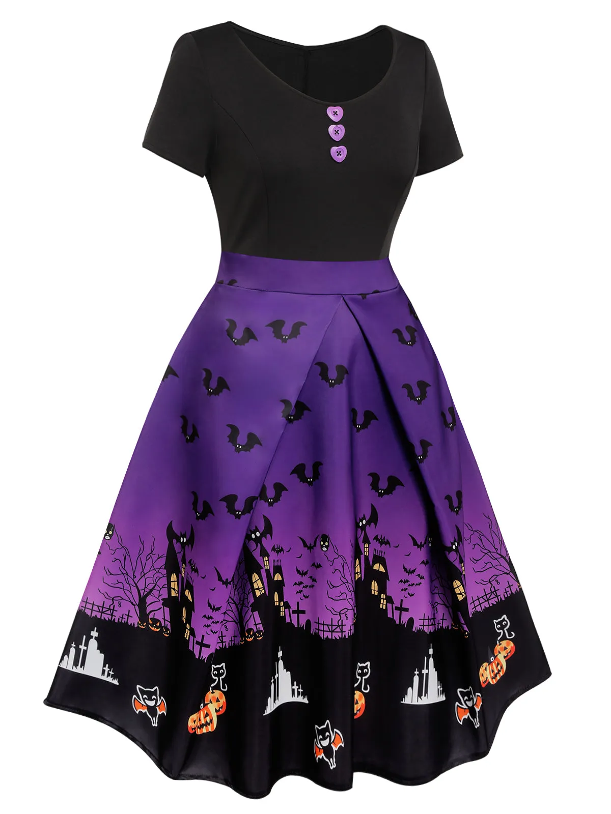 Purple 1950s Halloween Button Dress