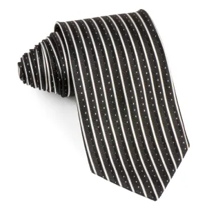 Remizio Men's Silk Neck Tie Black & White Vertical Stripes With Silver Sparkles