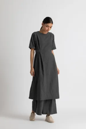 Side gather dress - lead grey melange