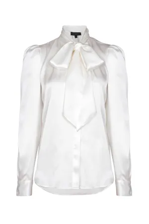 Silk Satin Tie-Neck Blouse in Ivory - Denisa