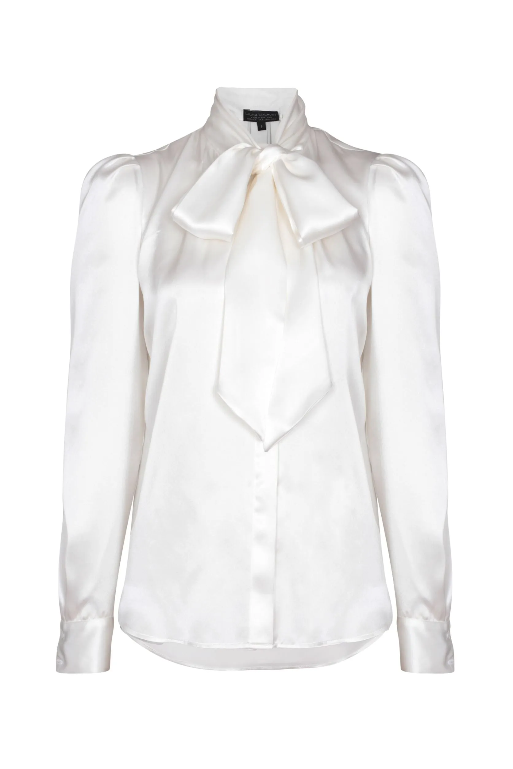 Silk Satin Tie-Neck Blouse in Ivory - Denisa