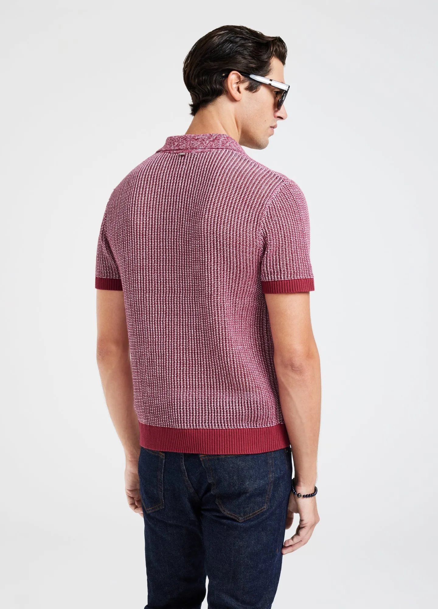 Speckle Mesh Knit Polo Red