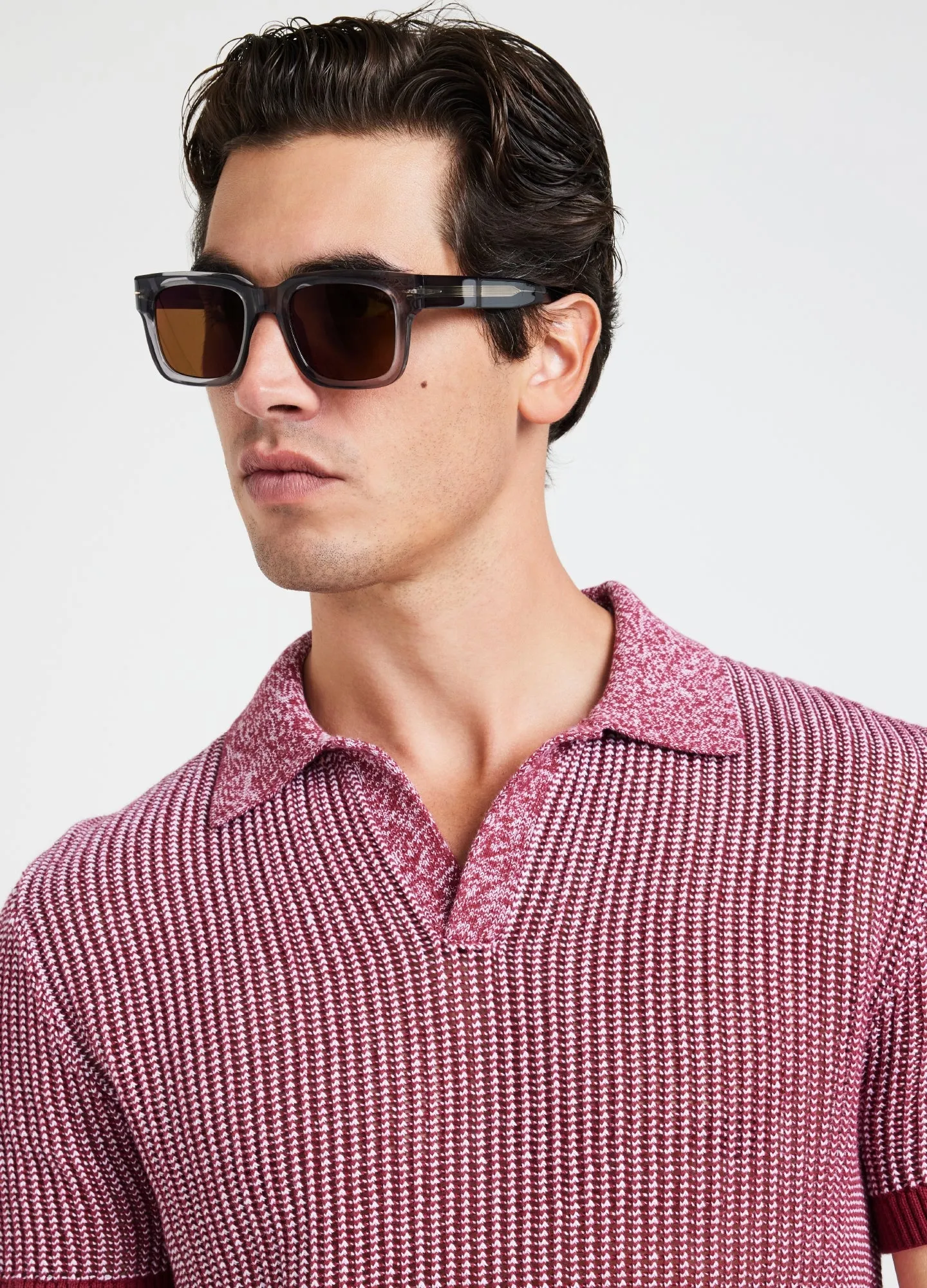 Speckle Mesh Knit Polo Red