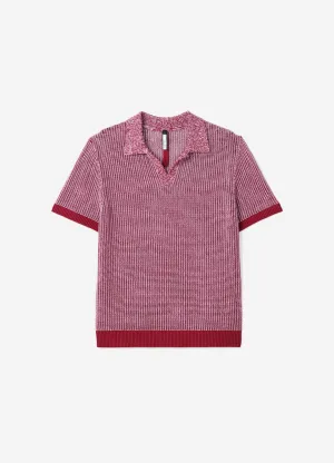 Speckle Mesh Knit Polo Red