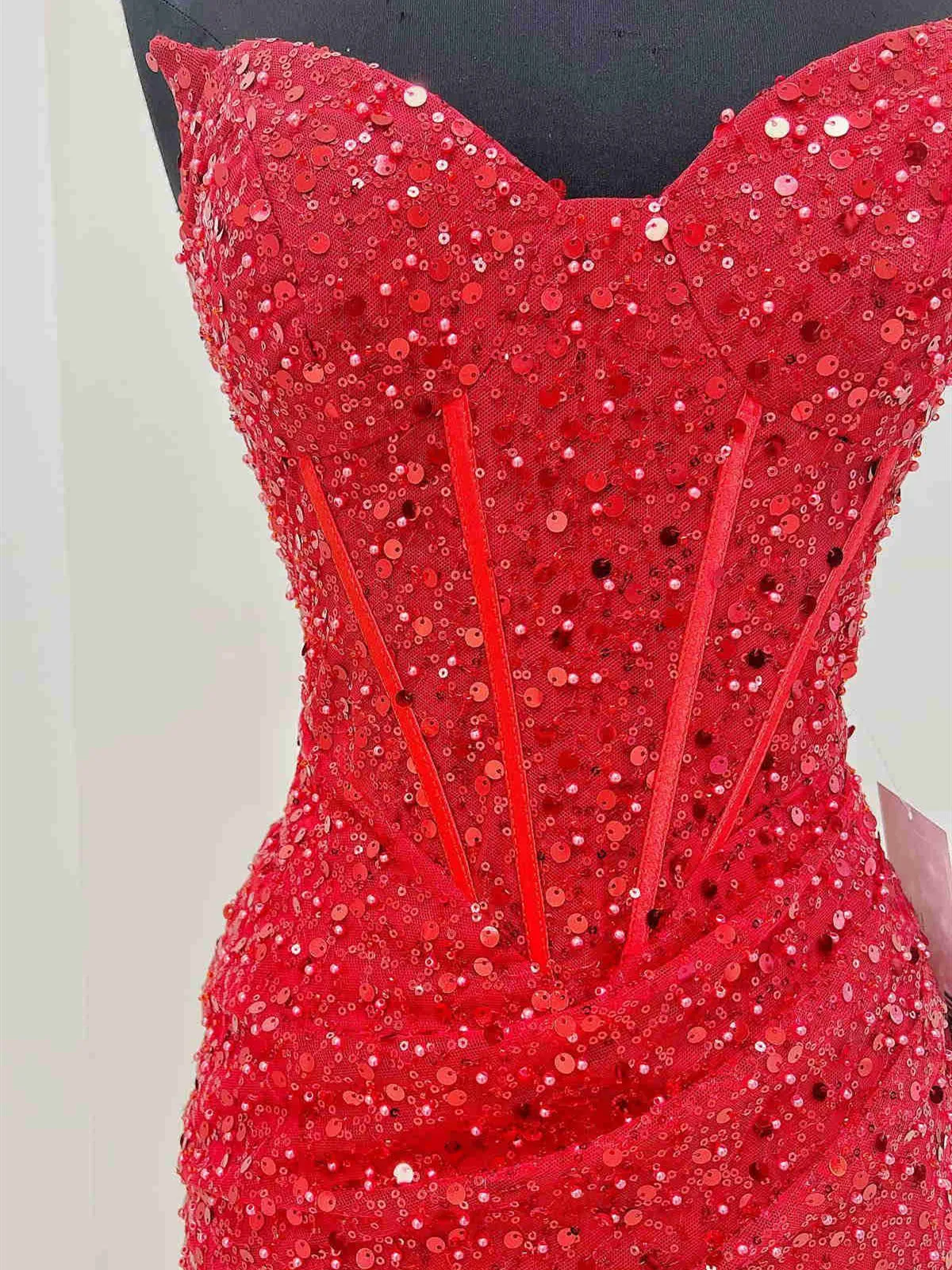 Strapless Short Red Prom Dresses, Shiny Short Red Formal Homecoming Dresses