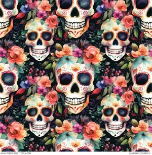 Sugarskulls Floral 3 Printed Vinyl Sheet/Wrap