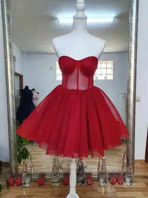 Sweetheart Neck Short Red Prom Dresses Short Red Formal Graduation Evening Dresses