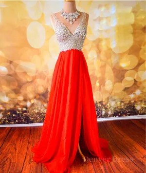 V Neck And V Back Sequins Chiffon Red Prom Dresses Long Red Formal Dresses Evening Dresses